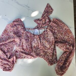 Floral Print Puff Sleeve Crop Top